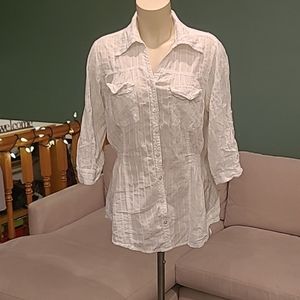 Rosettes Women's white sheer button down blouse